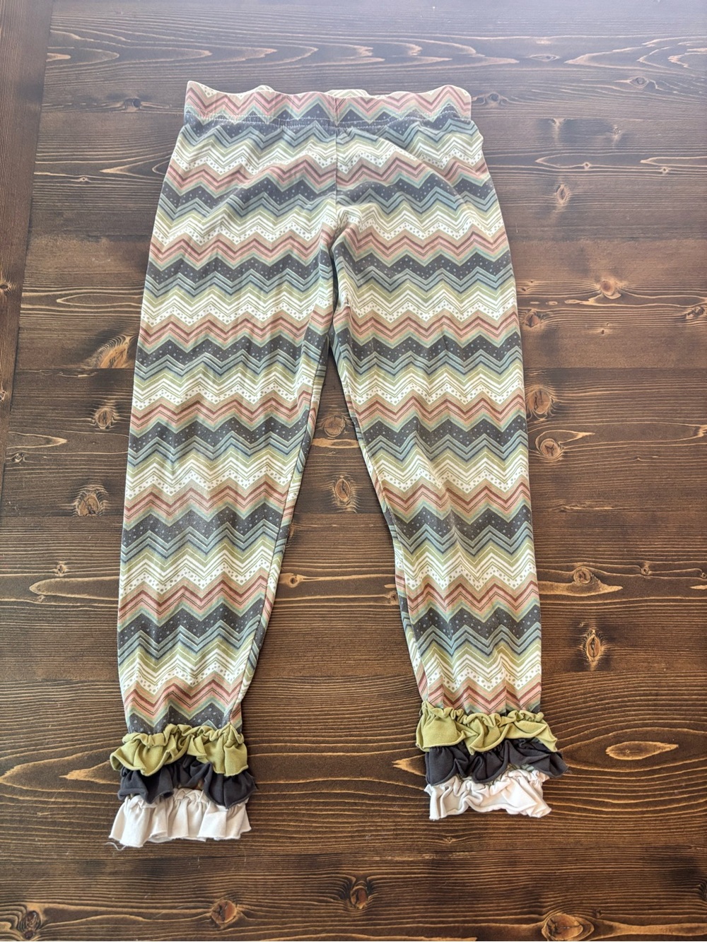 Matilda Jane Olive, Mauve & Gray Chevron Kids Leggings with Ruffle Hem